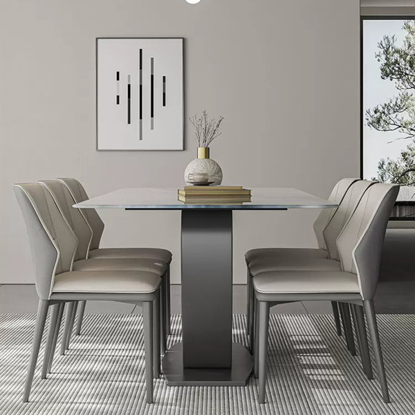 VERONA Home Modern Simple Grey Rectangular Marble Dining Table Sets